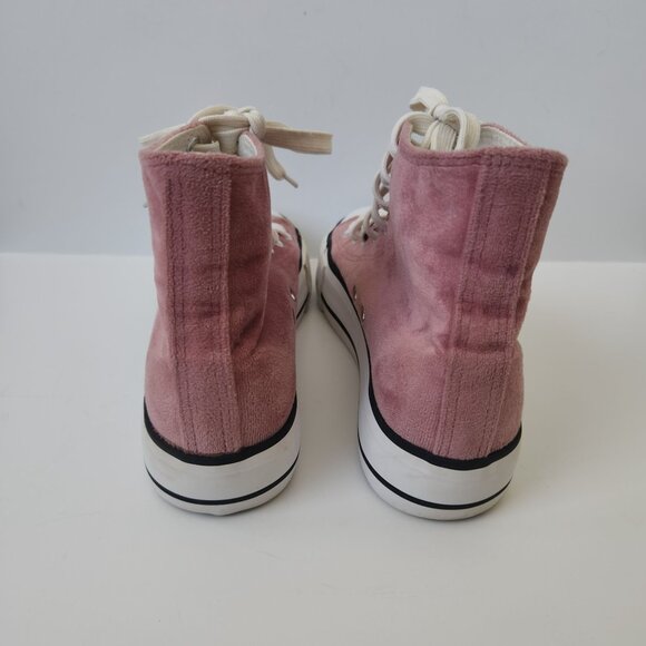 Dusty Pink Velvet Platform High Top Sneakers Chunky Summer Feminine Casual Cute - Picture 5 of 8